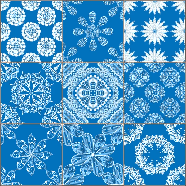 Conjunto de azulejos clásicos de cerámica azul — Vector de stock