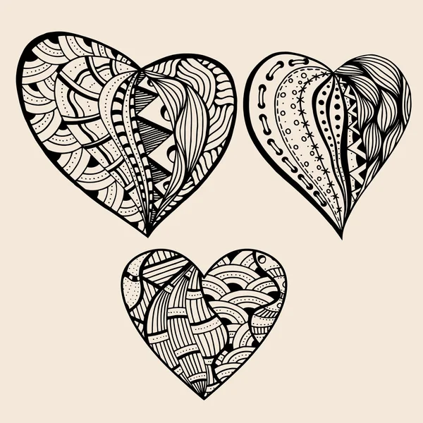 Conjunto dibujado a mano de corazones negros — Vector de stock