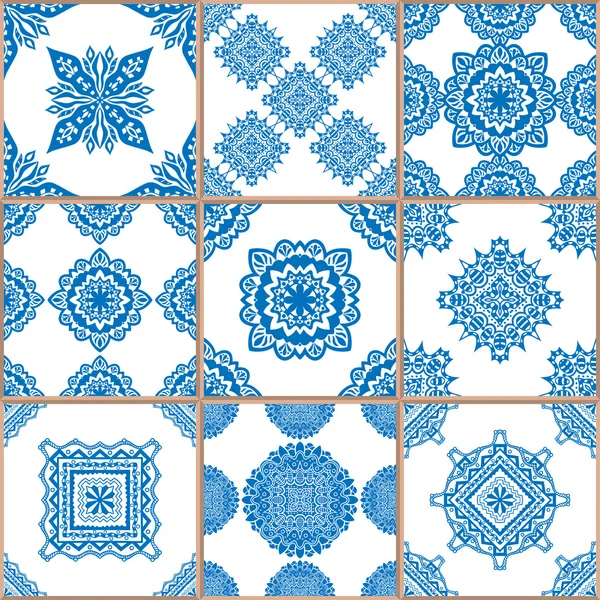 Geometric tiles seamless patterns set — Stock Vector