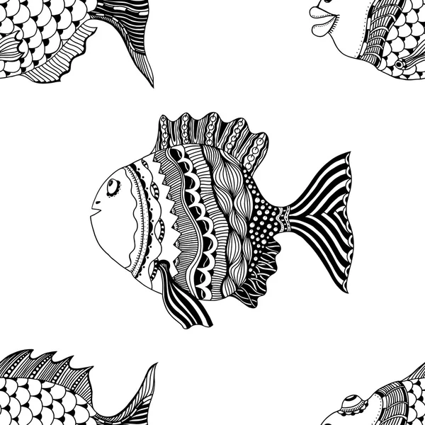 Pesci ornamentali astratti senza cuciture disegnati a mano — Vettoriale Stock