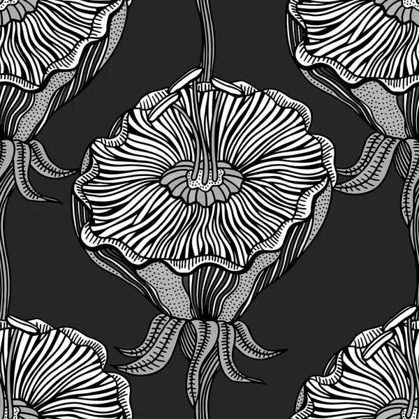 Naadloos Monochrome bloemenpatroon — Stockvector