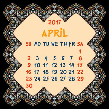 2017 yılı takvimi.