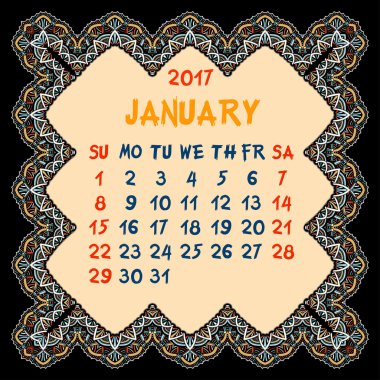 2017 yılı takvimi.