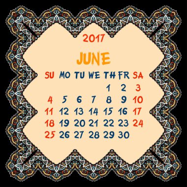 2017 yılı takvimi.