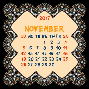 2017 yılı takvimi.