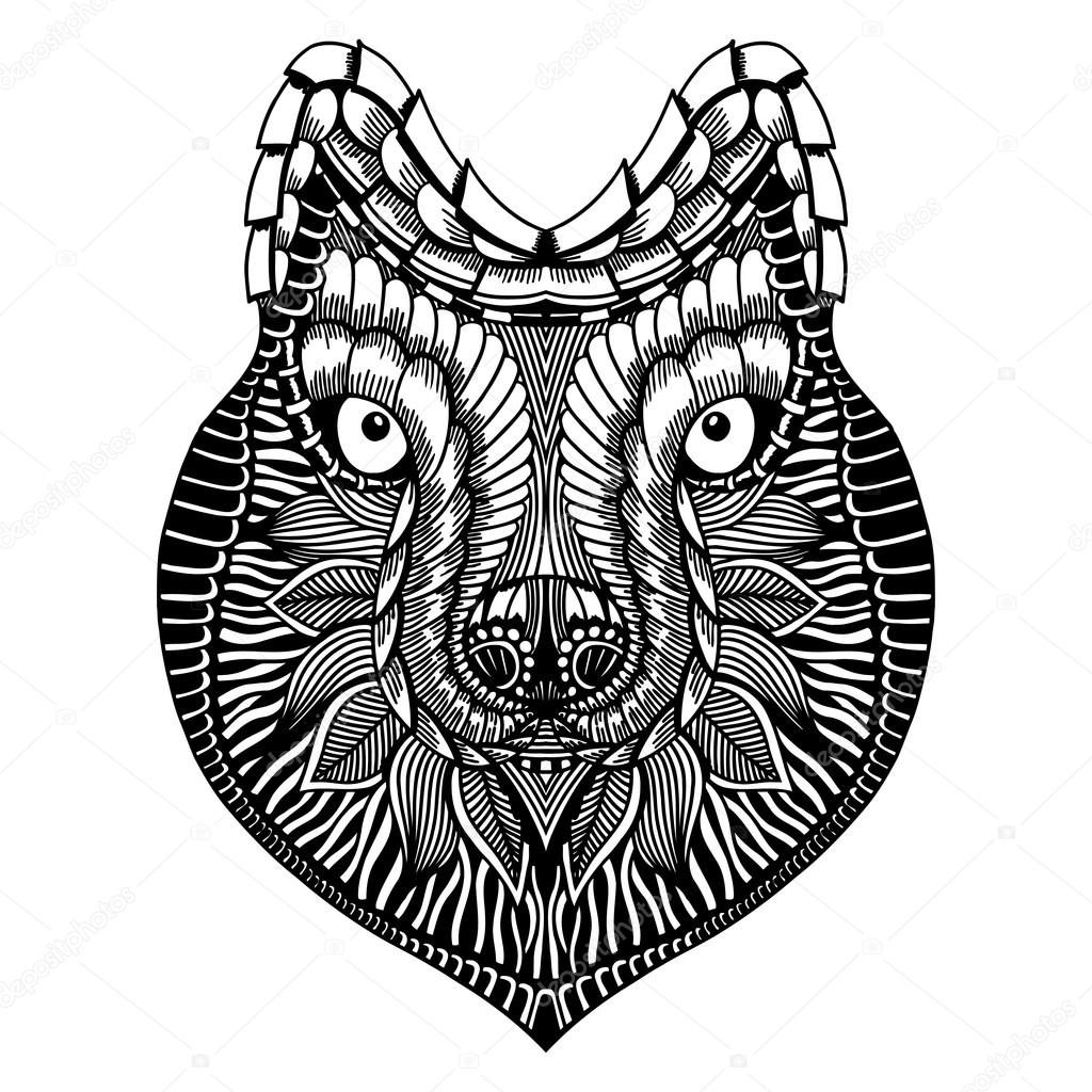 Zentangle stylized Wolf face