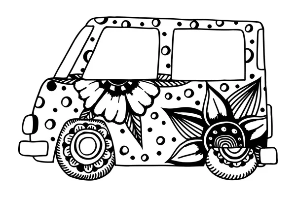 Hippie auto d'epoca un mini furgone . — Vettoriale Stock