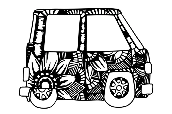 Hippie vintage coche un mini van . — Vector de stock