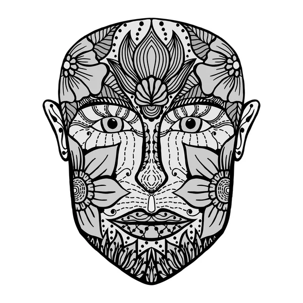 Man face of flowers. Coloring book page for adult. Vector artwork. Hand drawn amazing portrait. Love bohemia concept for wedding invitation, card, ticket, branding, boutique logo, label — Stock Vector