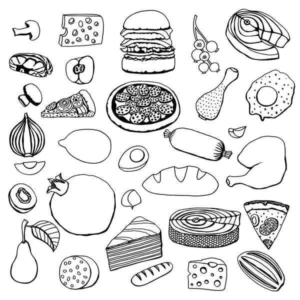 MonoChrome vektorových ručně kreslenou jídlo — Stockový vektor