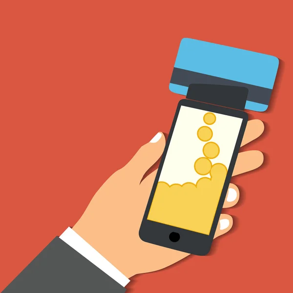 Smartphone mit Abwicklung mobiler Zahlungen per Kreditkarte. — Stockvektor