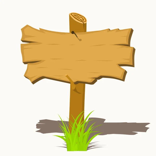 Znak drewniane deski na trawie. Ilustracja wektorowa. — Wektor stockowy
