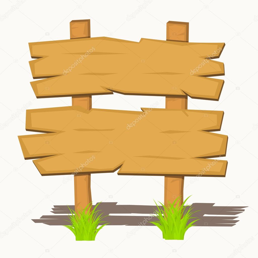 Wooden sign boards on a grass. Vector illustration.