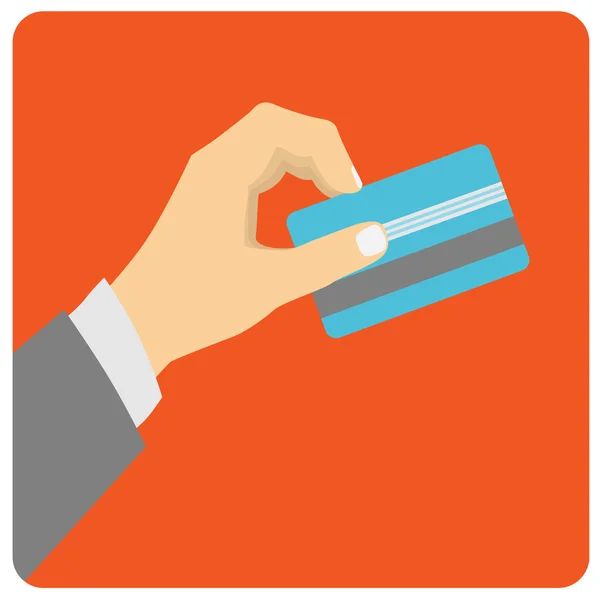 Płaska konstrukcja styl ilustracji. Ręka trzymać karty kredytowej, aby zapłacić. — Wektor stockowy