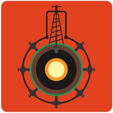 Oil mining site with drilling tower on a Earth's. Flat design st clipart