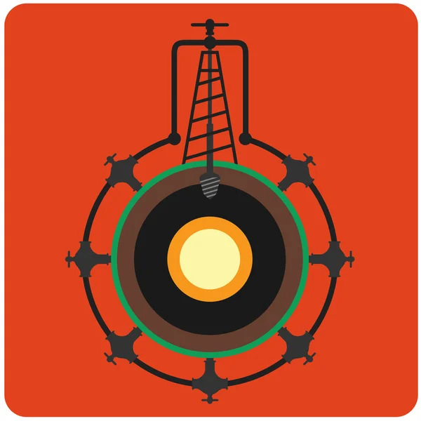 Sitio minero petrolero con torre de perforación en la Tierra. Diseño plano st — Archivo Imágenes Vectoriales