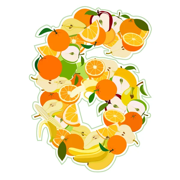Sappig fruit in de vorm van nummer 6 — Stockvector