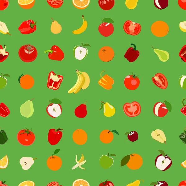 Patrón sin costura con frutas y verduras de color. Vector illu — Vector de stock