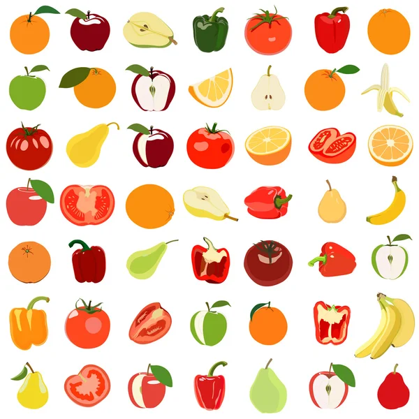 Conjunto de frutas y verduras de colores. Ilustración vectorial. Isola — Vector de stock