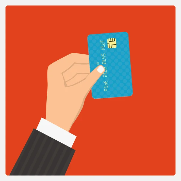 Flat design style illustration. Hand hold credit card to pay. Ve — Stock Vector