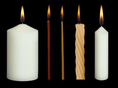 Set of Realistic Vector Candles Isolated on black background