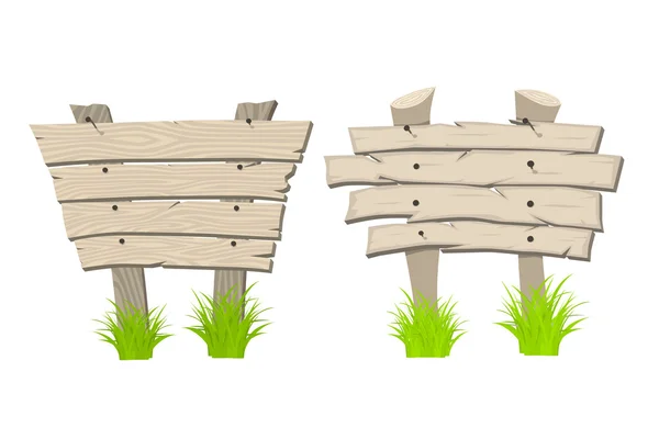 Conjunto de placas de madeira em uma grama. Isolado de ilustração vetorial — Vetor de Stock