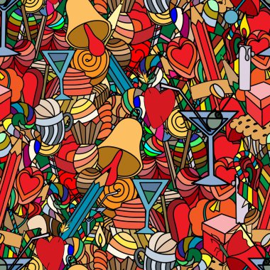 Arka plan, doodle seamless modeli. Aşk ve tatlılar.