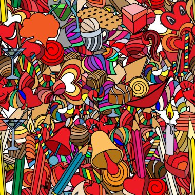 Şirin doodle seamless modeli. Aşk ve tatlılar.