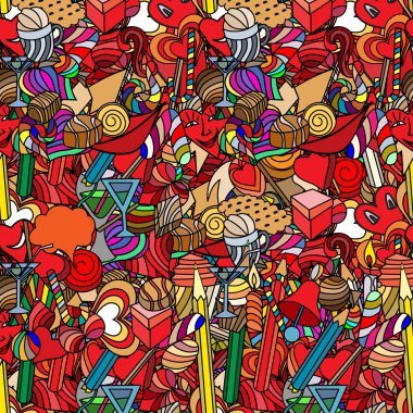 Şirin doodle seamless modeli. Aşk ve tatlılar.