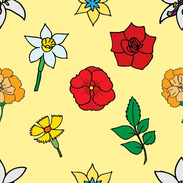 Schöner Sommerschmuck aus vielen Blumen, nahtloses Muster. vec — Stockvektor