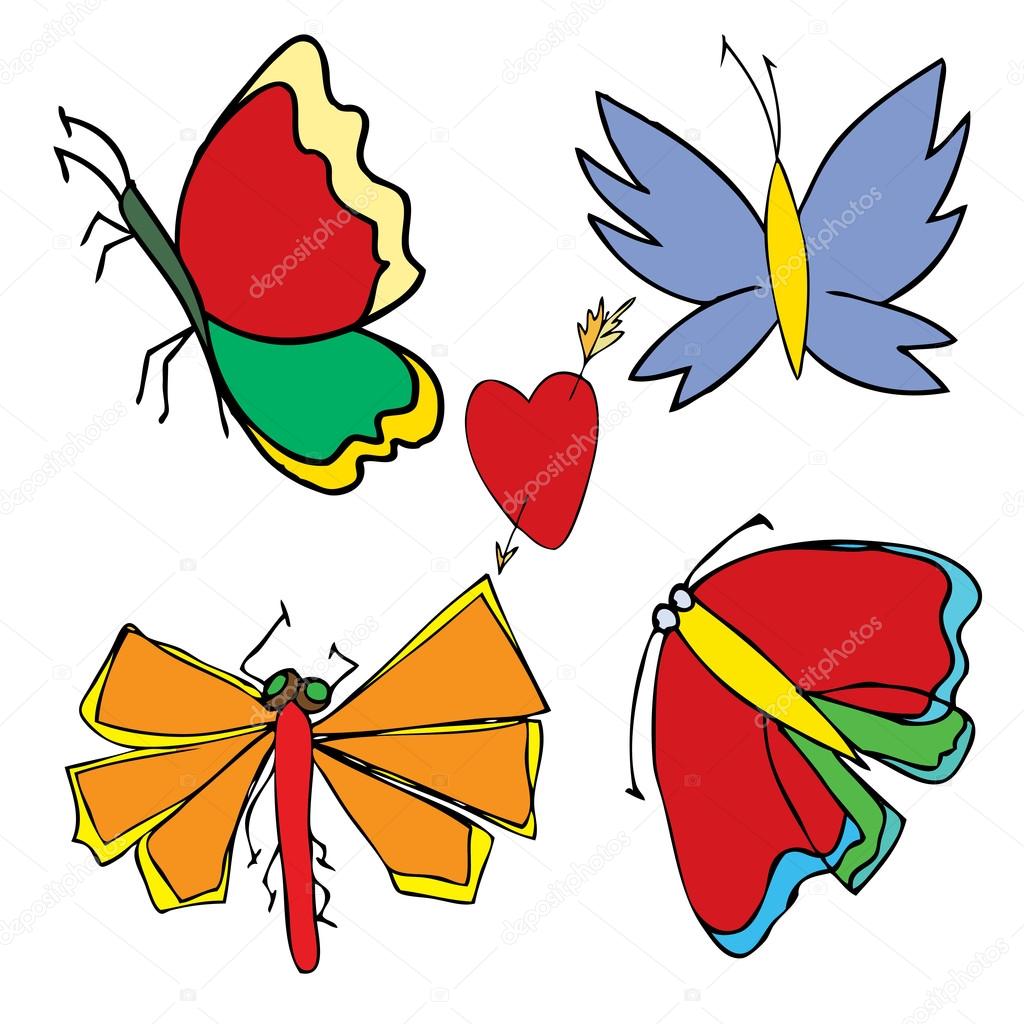 Set of butterflies. Insects. Vector illustration.