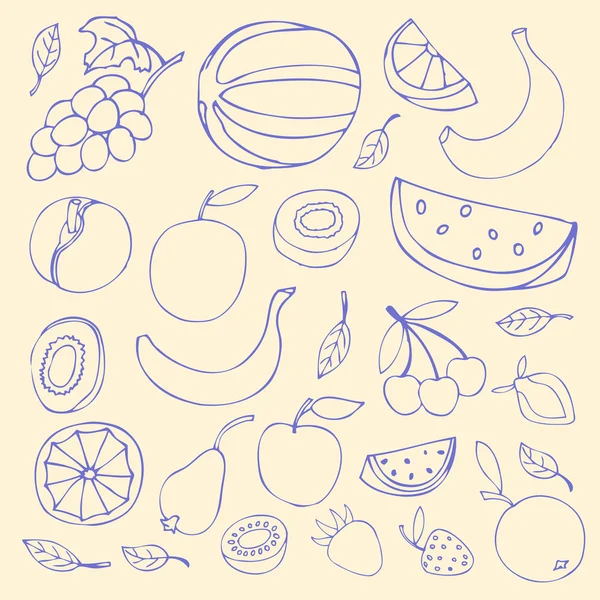 Set Schizzi di frutta, isolati, illustrazione vettoriale . — Vettoriale Stock