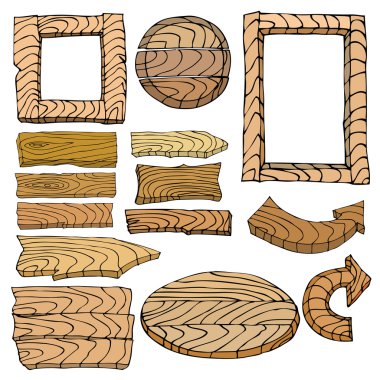 Ahşap tabelaları kümesi. Doodle çizilmiş. Vektör çizim