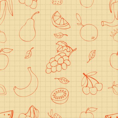 Meyve kare defter sayfa arka plan simgelerindeki sorunsuz doodles