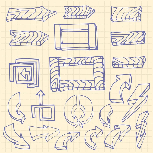 Flèches dessinées à la main et planche en bois, Cadre sur cahier carré pa — Image vectorielle
