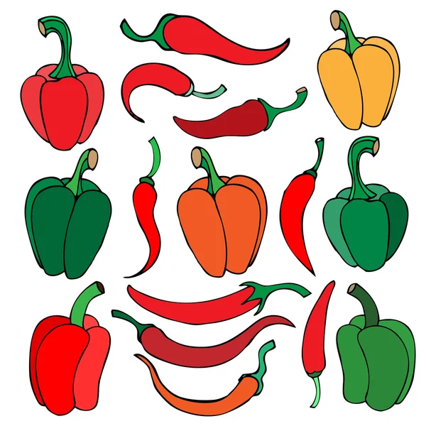 Set of pepper, doodle vector illustration. Isolated on white — Stock Vector