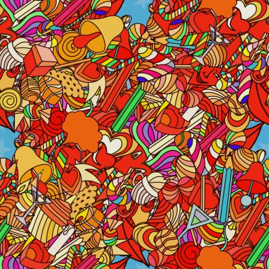 Şirin doodle seamless modeli. Aşk ve tatlılar.