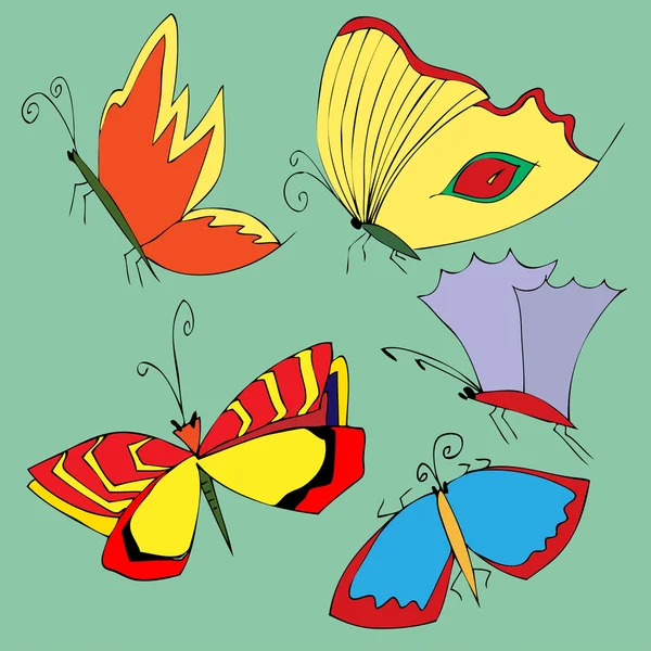 Set of hand drawn colorful butterflies — Stock Vector