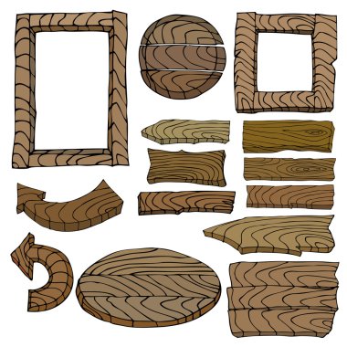 Ahşap tabelaları kümesi. Doodle çizilmiş. Vektör çizim