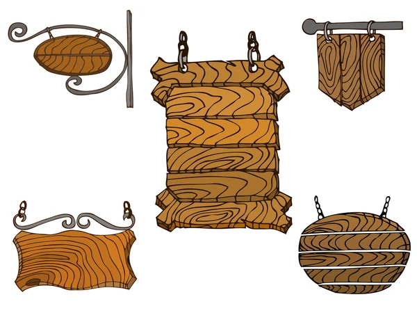 木製の道標のセットです。手描き落書き。ベクトル図 — ストックベクタ