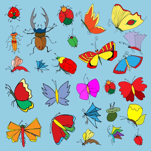 Sada motýli a brouci. Hmyz. Vektorové ilustrace. — Stockový vektor