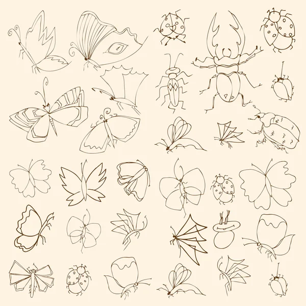 Set of butterflies and bugs. Insects. Vector illustration. — Stock Vector