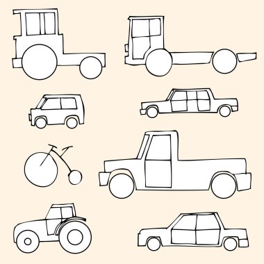 Kroki ulaşım simgeler vektör kümesi