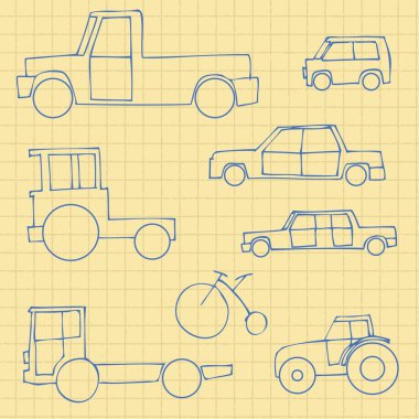 Kroki ulaşım simgeler vektör kümesi