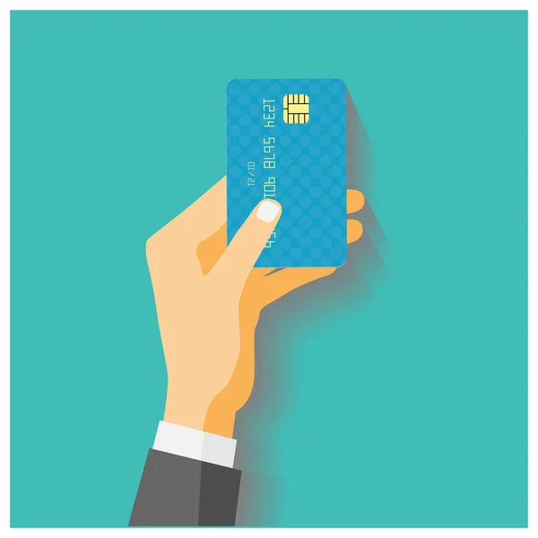 Flat design style illustration. Hand hold credit card to pay. Ve — Stock Vector