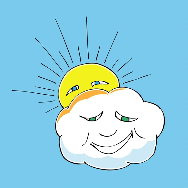 Cute doodle of cloud and sun. Vector illustration — Stock Vector