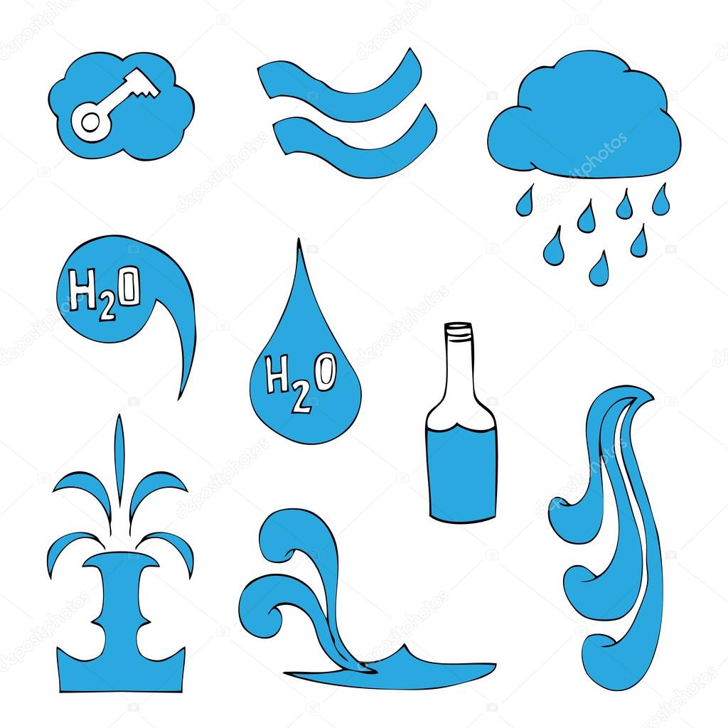 Set of Water Icons. Vector illustration. Isolated on white