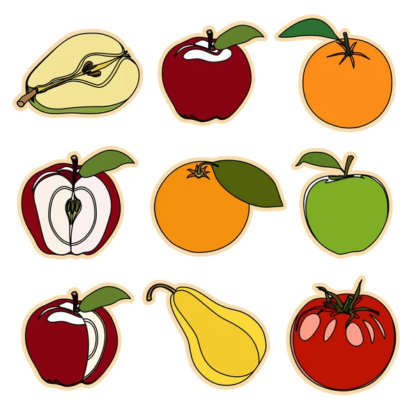 Collection of a set of cute vector illustration fruits and veget — Stock Vector