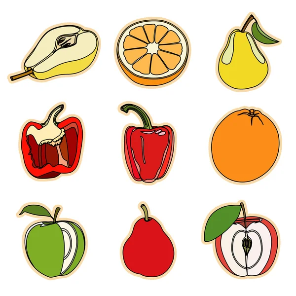 Raccolta di una serie di simpatici vettoriali illustrazione frutta e verdura — Vettoriale Stock