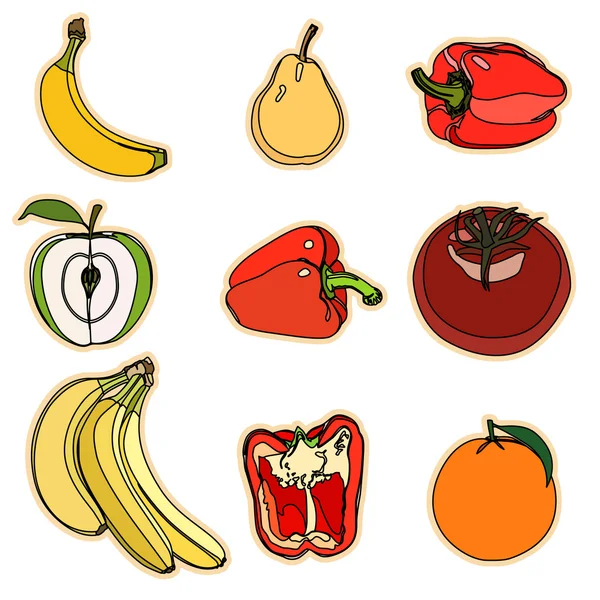 Coleção de um conjunto de frutas bonito vetor ilustração e veget —  Vetores de Stock